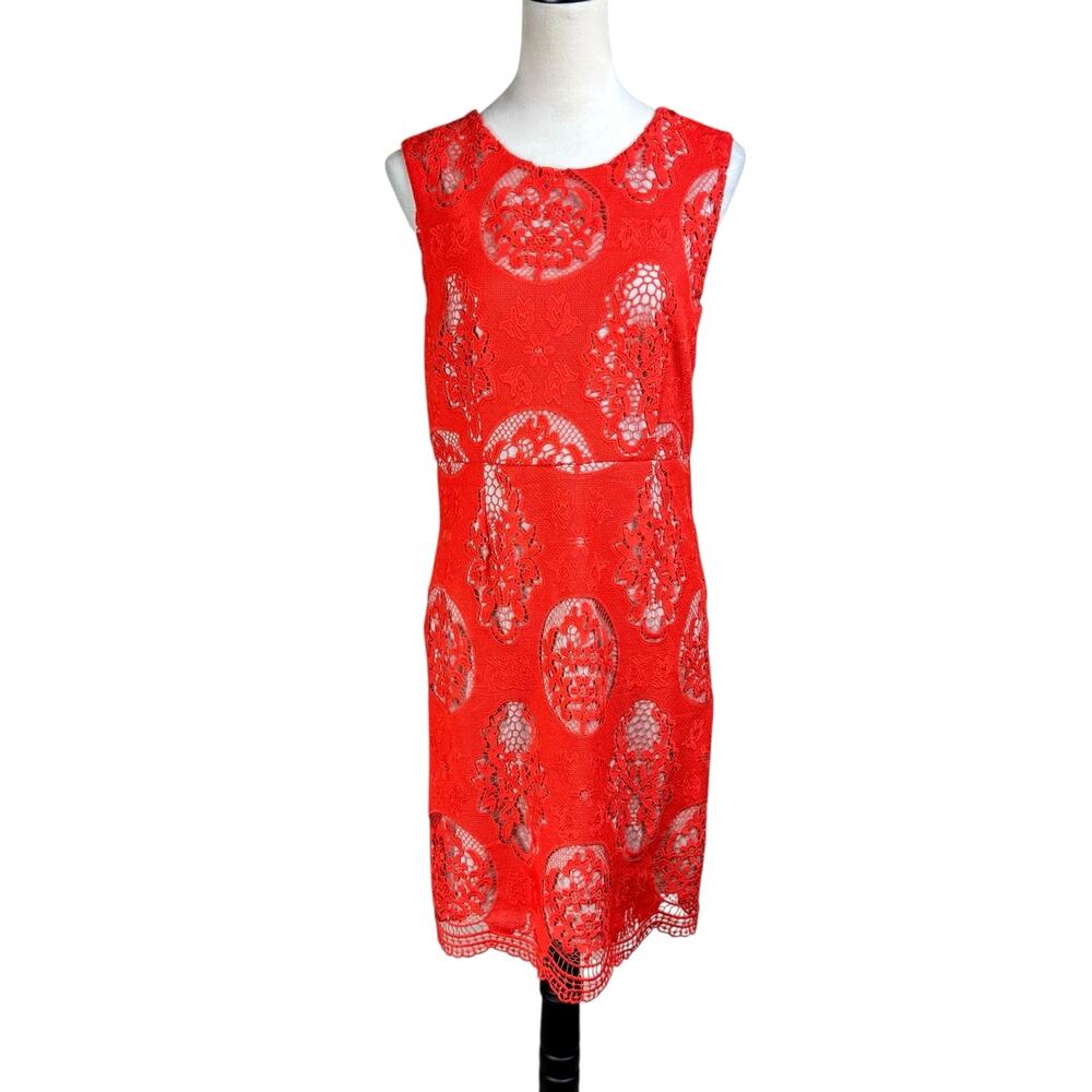 Gianni Bini NWT Holland Poppy Orange Open Lace Sleeveless Fit & Flare Dress